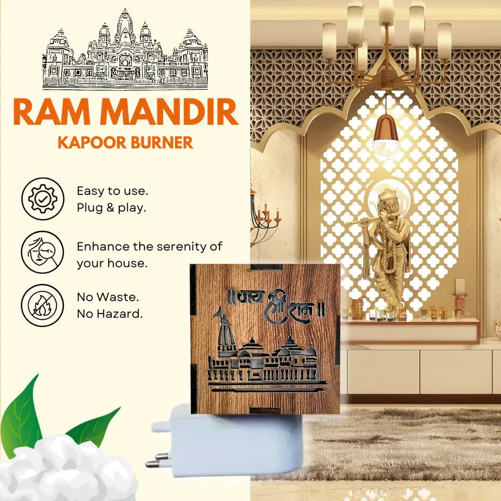 3-in-1 Ayodhya Ram Mandir Electric Aroma Burner & Night Lamp | Kapoor Burner with Light