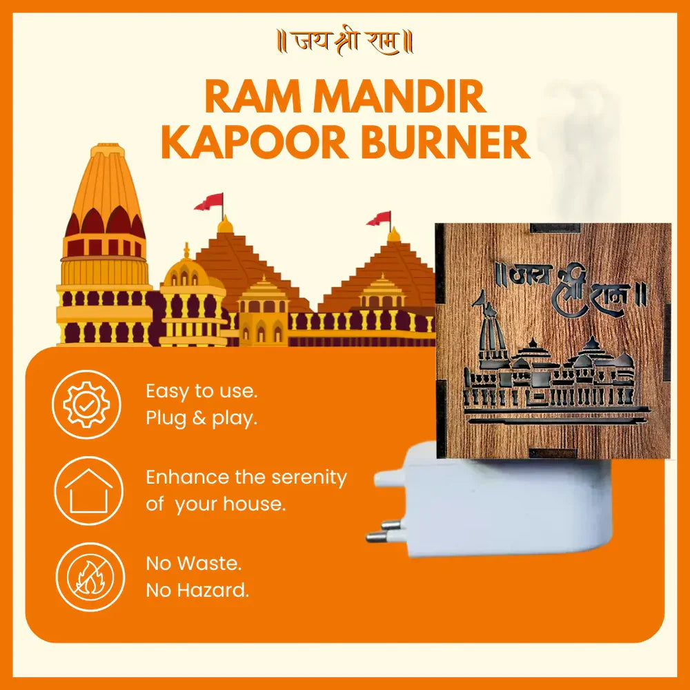 3-in-1 Ayodhya Ram Mandir Electric Aroma Burner & Night Lamp | Kapoor Burner with Light
